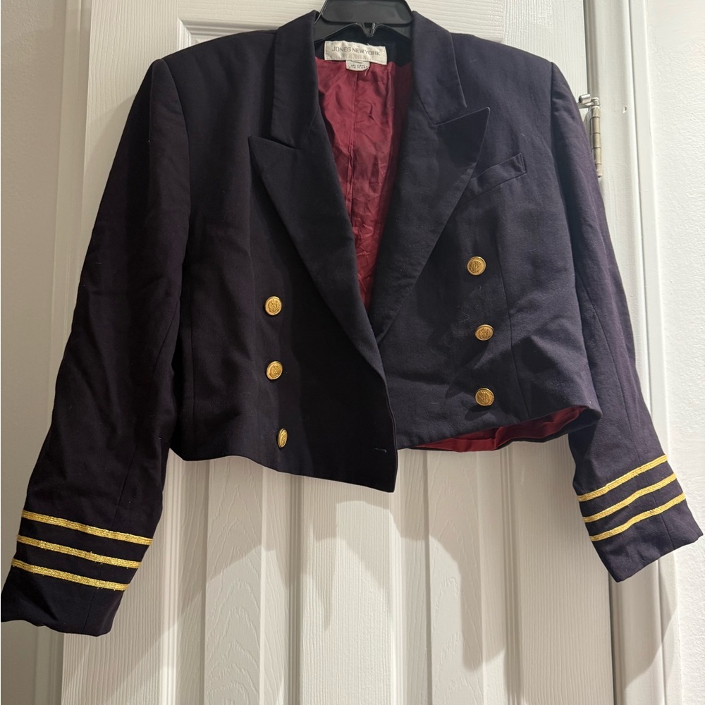 Vintage Wool Navy Blue Military Style Jacket with Gold Accents